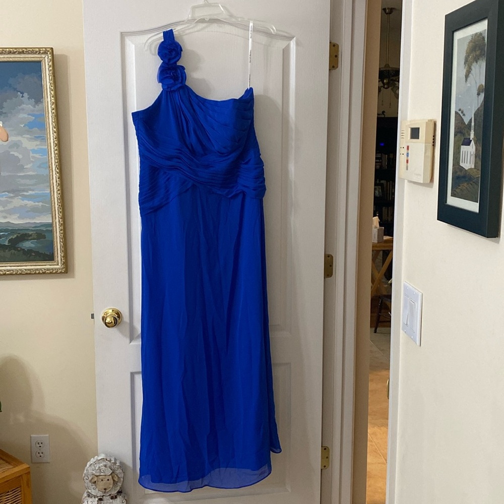Bright blue formal one shoulder dress. From David’s Bridal. size 16